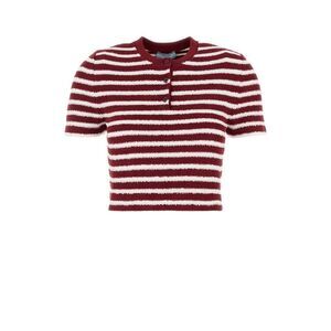 PRADA Textured Knit Striped Cropped Henley Top Women STRIPPED T-Shirts & Tops